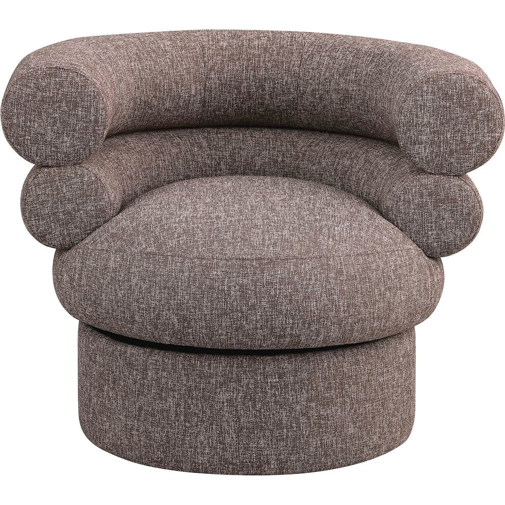 Valentina Brown Linen Textured Fabric Accent Swivel Chair
