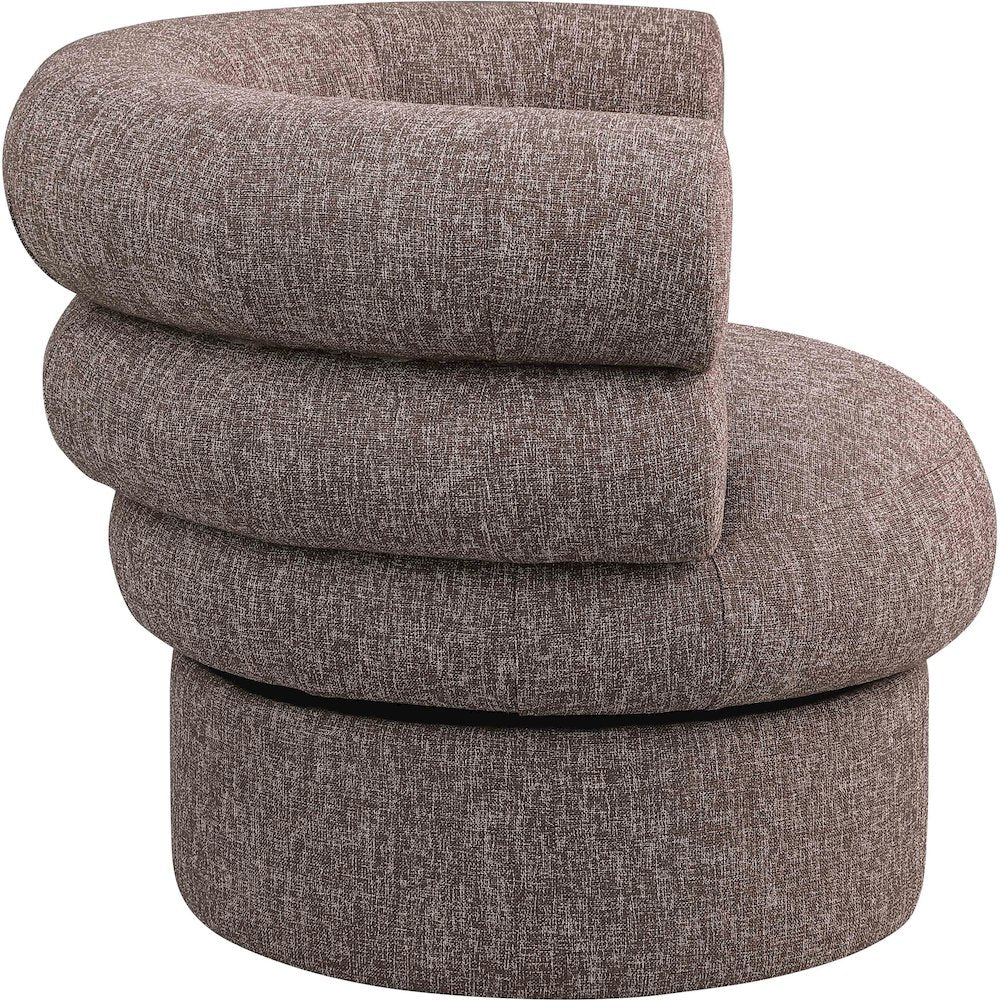 Valentina Brown Linen Textured Fabric Accent Swivel Chair