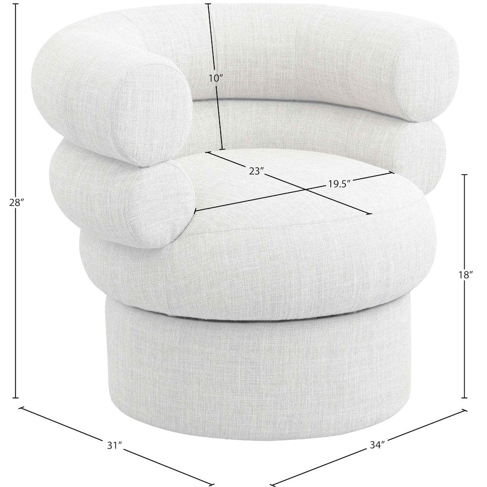 Valentina Cream Linen Textured Fabric Accent Swivel Chair