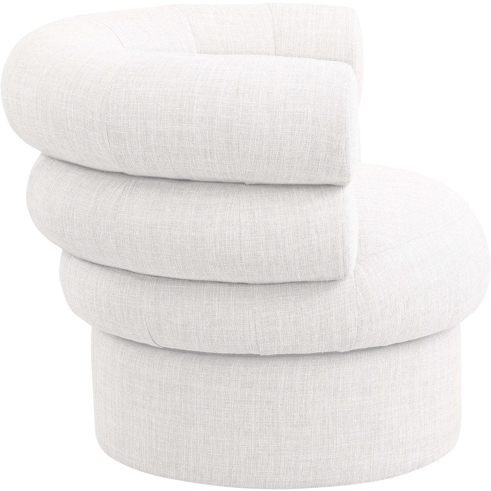 Valentina Cream Linen Textured Fabric Accent Swivel Chair