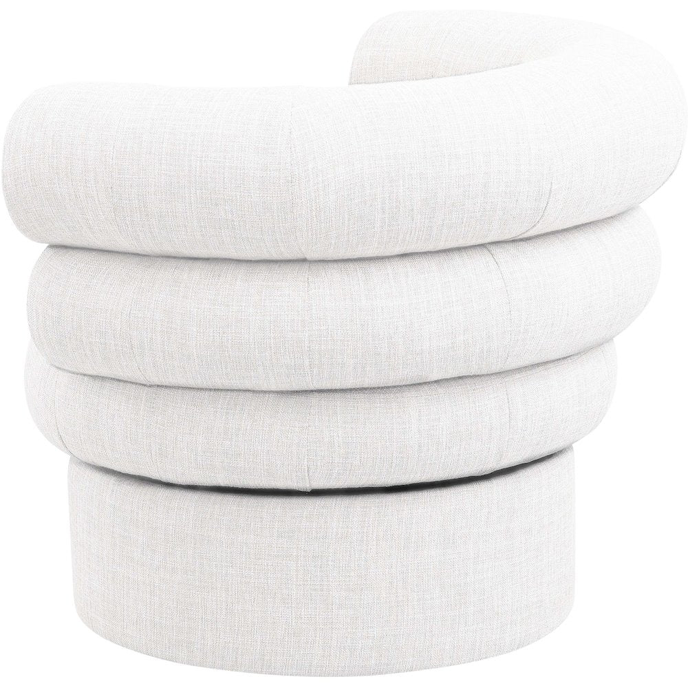 Valentina Cream Linen Textured Fabric Accent Swivel Chair