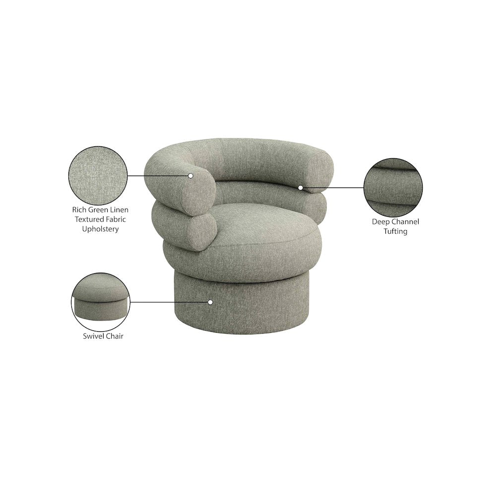 Valentina Green Linen Textured Fabric Accent Swivel Chair