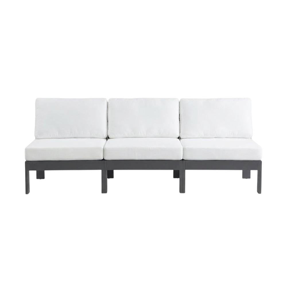 White Fabric Outdoor Patio Modular Sofa, Contemporary Design, Cushioned Seat