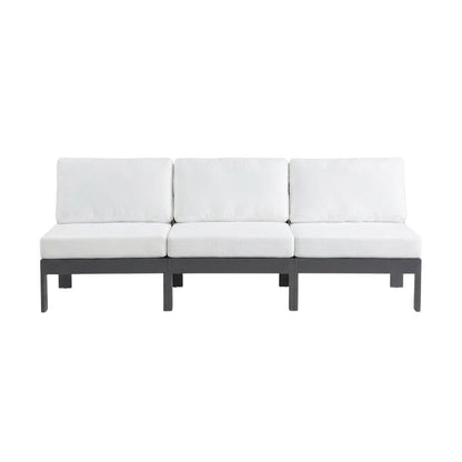 White Fabric Outdoor Patio Modular Sofa, Contemporary Design, Cushioned Seat