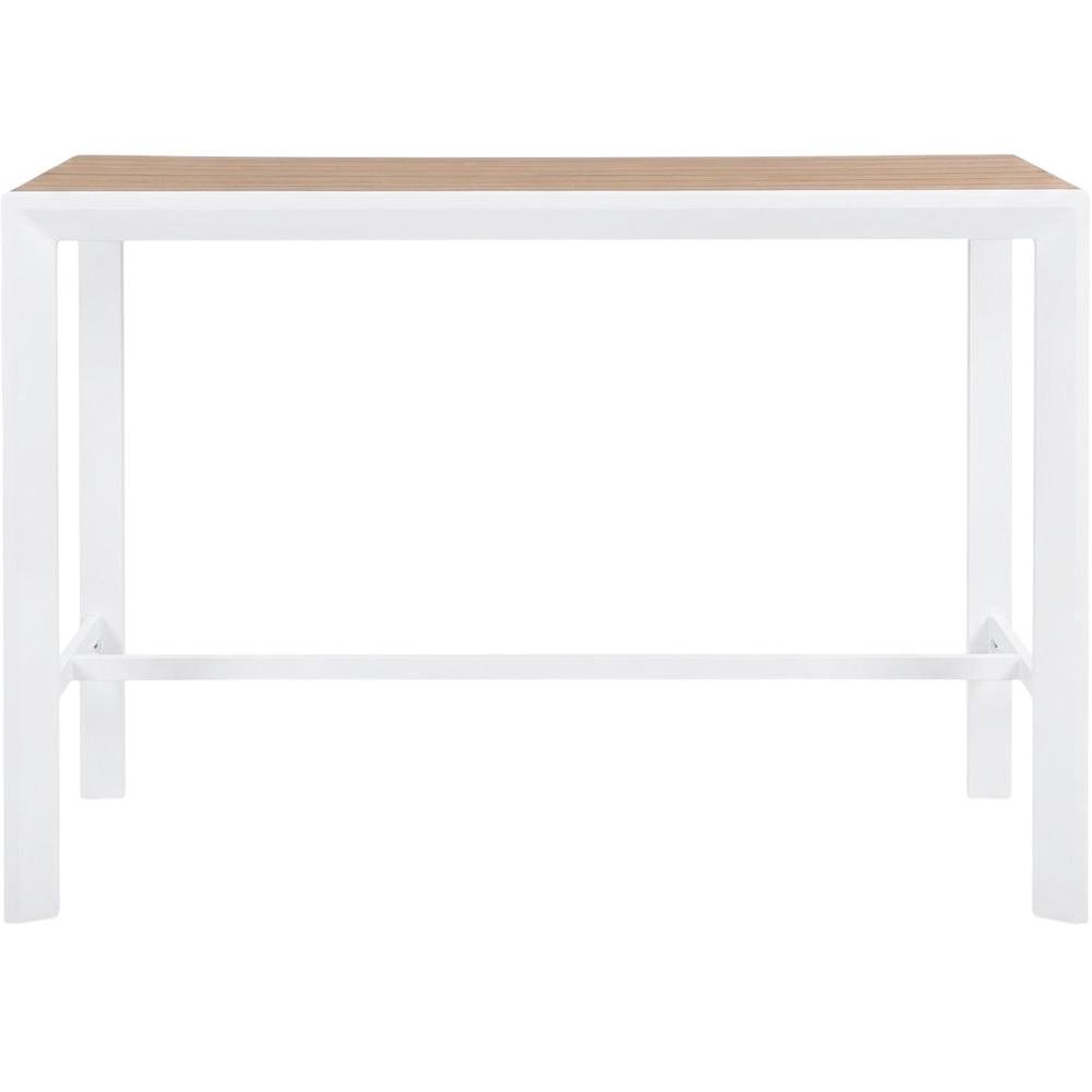 Brown Wood Look Outdoor Patio Table With Aluminum Frame And Contemporary Style