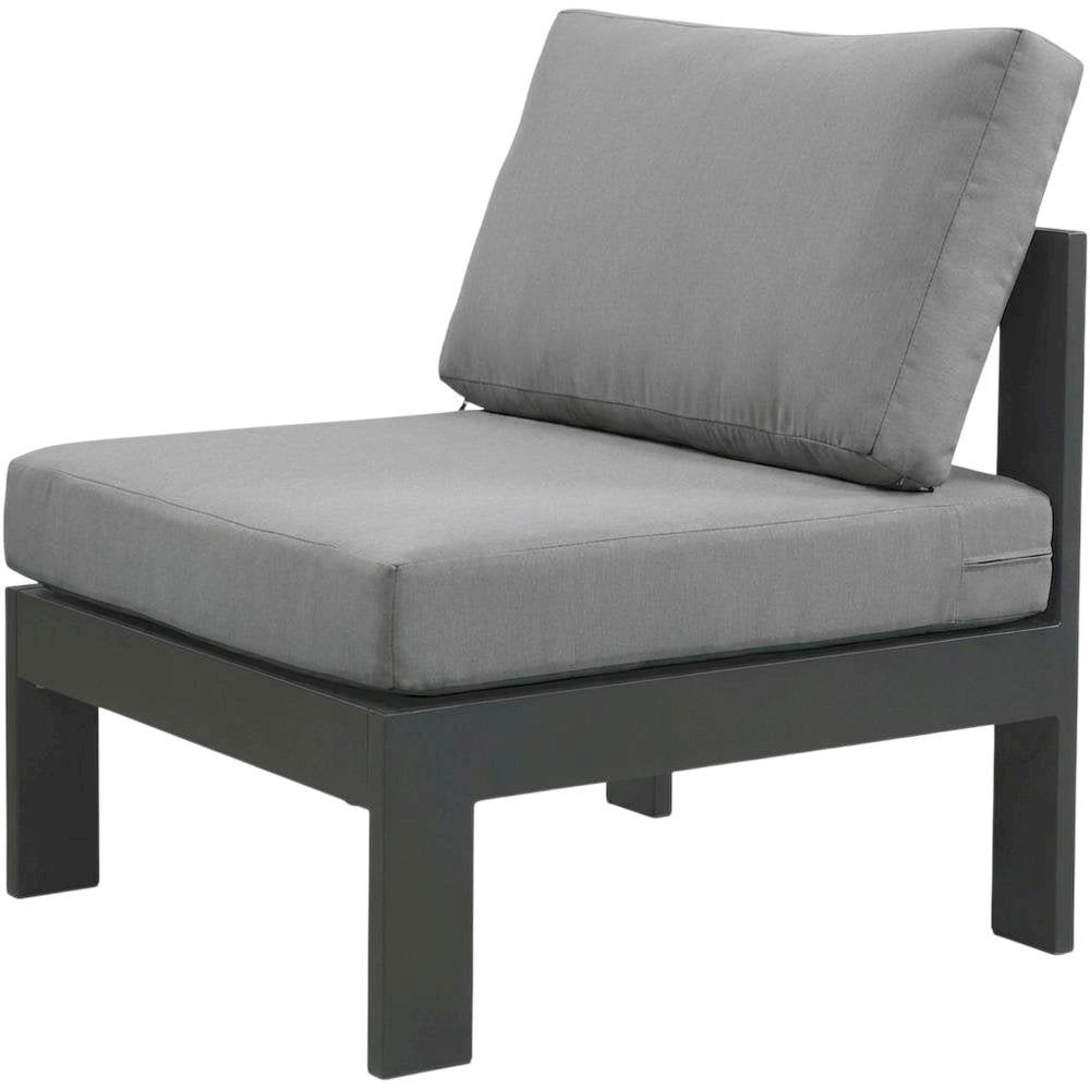 Gray Fabric Outdoor Patio Aluminum Armless Chair With Contemporary Style