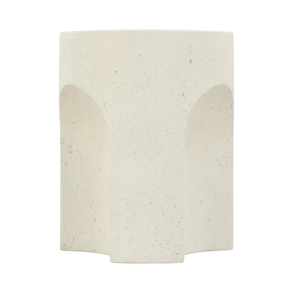 Cream Concrete Fiberglass Indoor Outdoor Round End Table with Art Deco Style