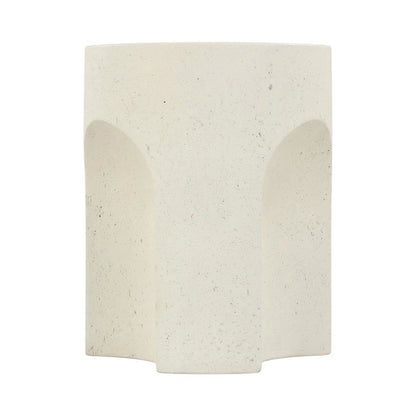 Cream Concrete Fiberglass Indoor Outdoor Round End Table with Art Deco Style