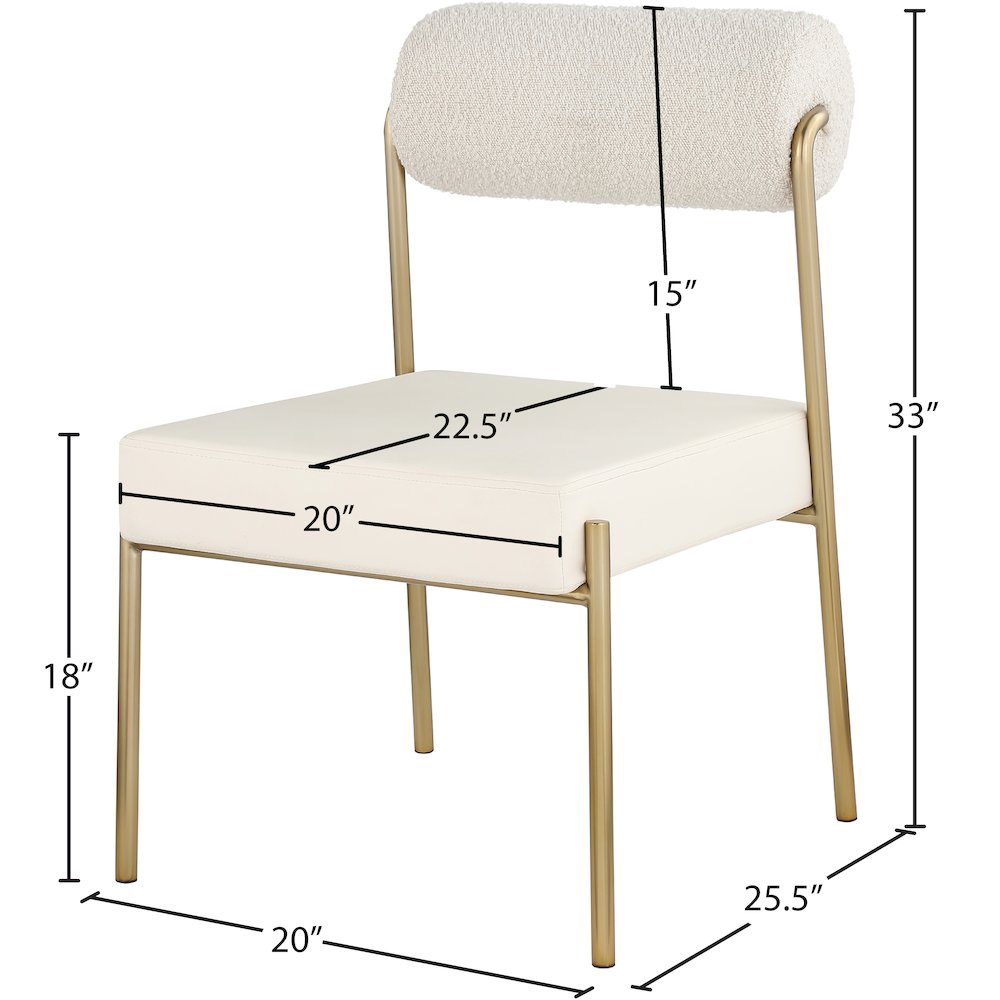 Carly Cream Vegan Leather Seat / Boucle Fabric Back Dining Chair, Set of 2