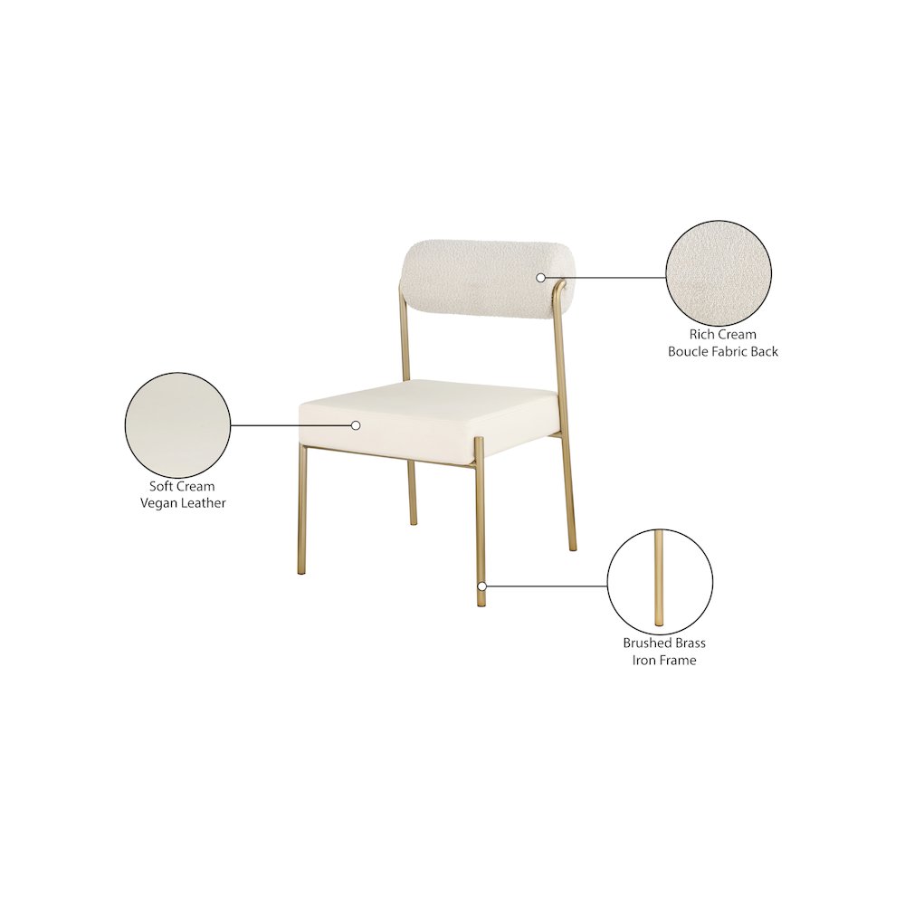 Carly Cream Vegan Leather Seat / Boucle Fabric Back Dining Chair, Set of 2