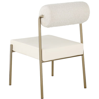 Carly Cream Vegan Leather Seat / Boucle Fabric Back Dining Chair, Set of 2