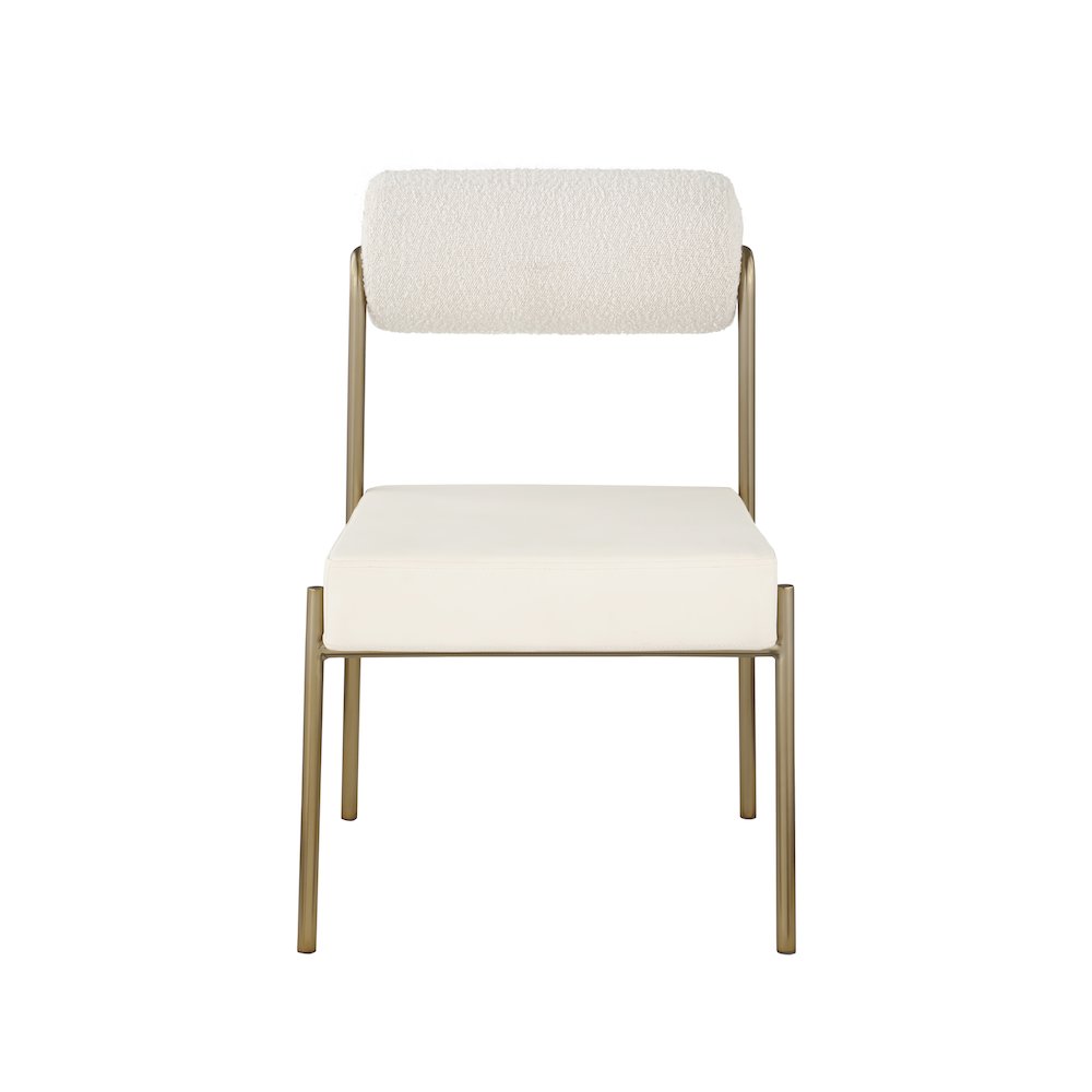 Carly Cream Vegan Leather Seat / Boucle Fabric Back Dining Chair, Set of 2