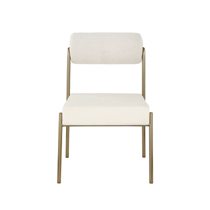 Carly Cream Vegan Leather Seat / Boucle Fabric Back Dining Chair, Set of 2