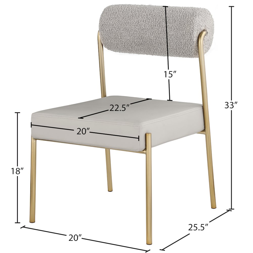 Carly Taupe Vegan Leather Seat / Boucle Fabric Back Dining Chair, Set of 2