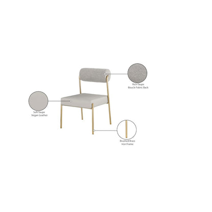 Carly Taupe Vegan Leather Seat / Boucle Fabric Back Dining Chair, Set of 2