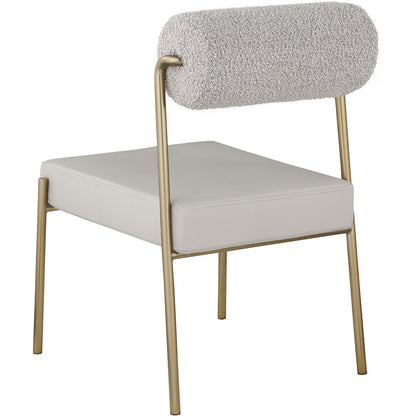 Carly Taupe Vegan Leather Seat / Boucle Fabric Back Dining Chair, Set of 2