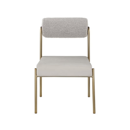 Carly Taupe Vegan Leather Seat / Boucle Fabric Back Dining Chair, Set of 2