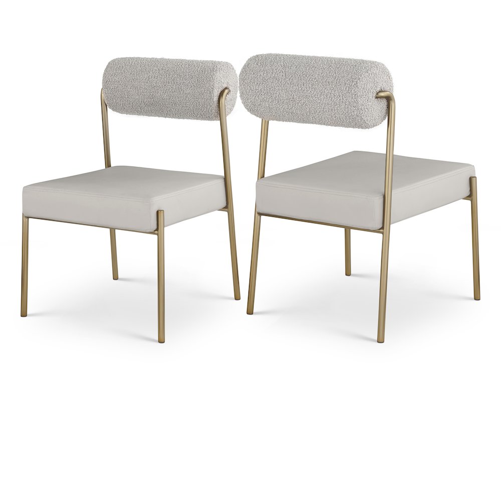 Carly Taupe Vegan Leather Seat / Boucle Fabric Back Dining Chair, Set of 2