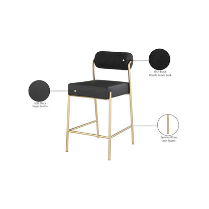 Carly Black Vegan Leather Seat / Boucle Fabric Back Counter Stool