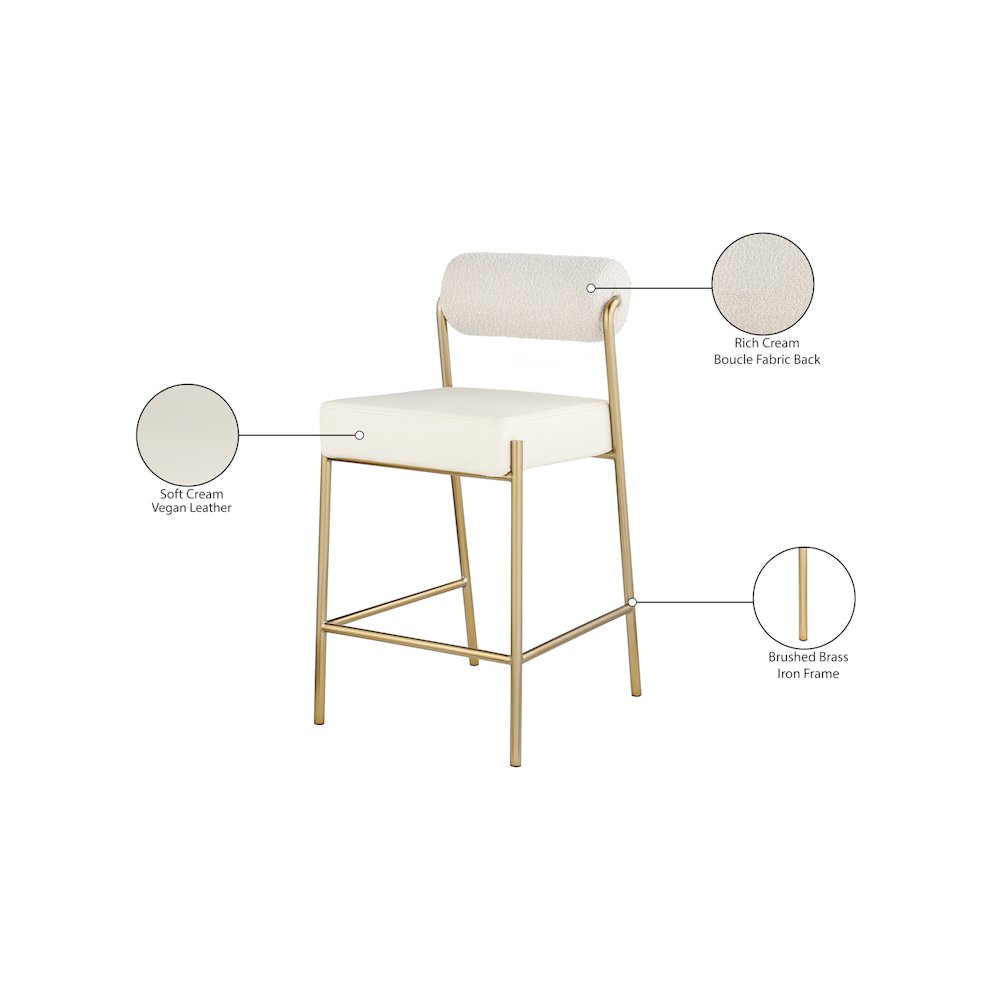 Carly Cream Vegan Leather Seat / Boucle Fabric Back Counter Stool