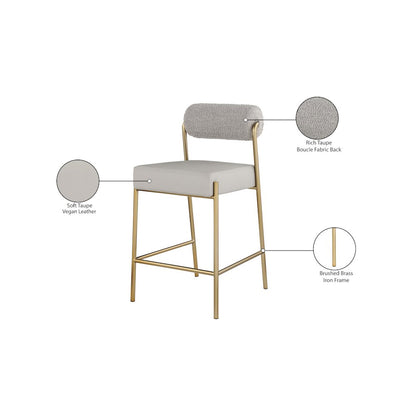 Carly Taupe Vegan Leather Seat / Boucle Fabric Back Counter Stool