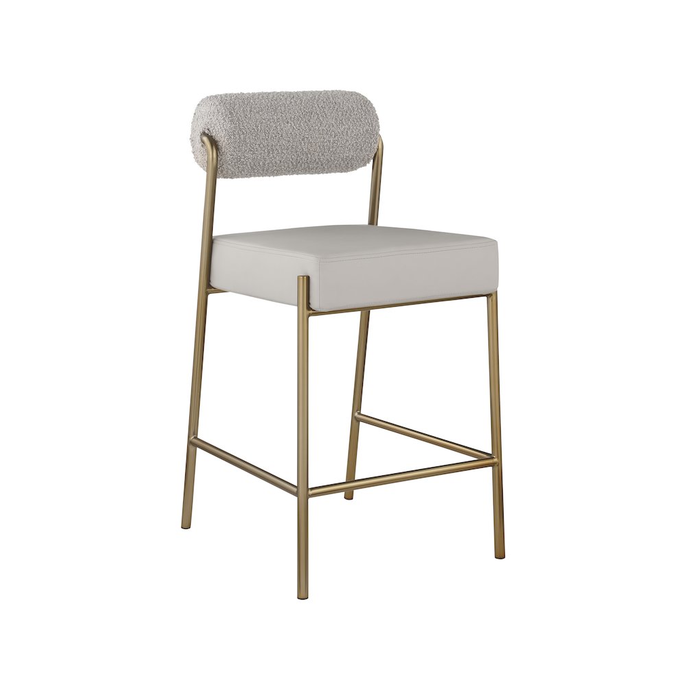 Carly Taupe Vegan Leather Seat / Boucle Fabric Back Counter Stool