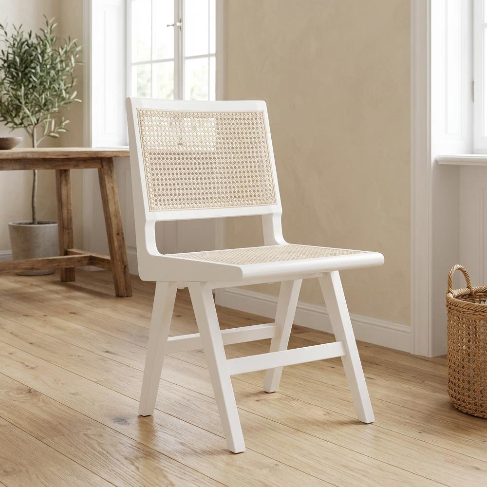 White Wood Dining Side Chairs Set of 2 with Mid-Century Design and Durable Build