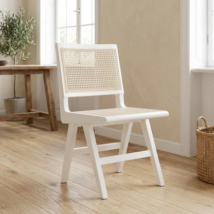 White Wood Dining Side Chairs Set of 2 with Mid-Century Design and Durable Build