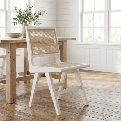 White Wood Dining Side Chairs Set of 2 with Mid-Century Design and Durable Build