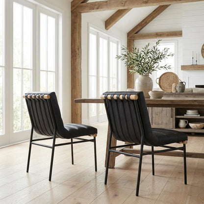 Black Vegan Leather Dining Chairs Set of 2 with Contemporary Design