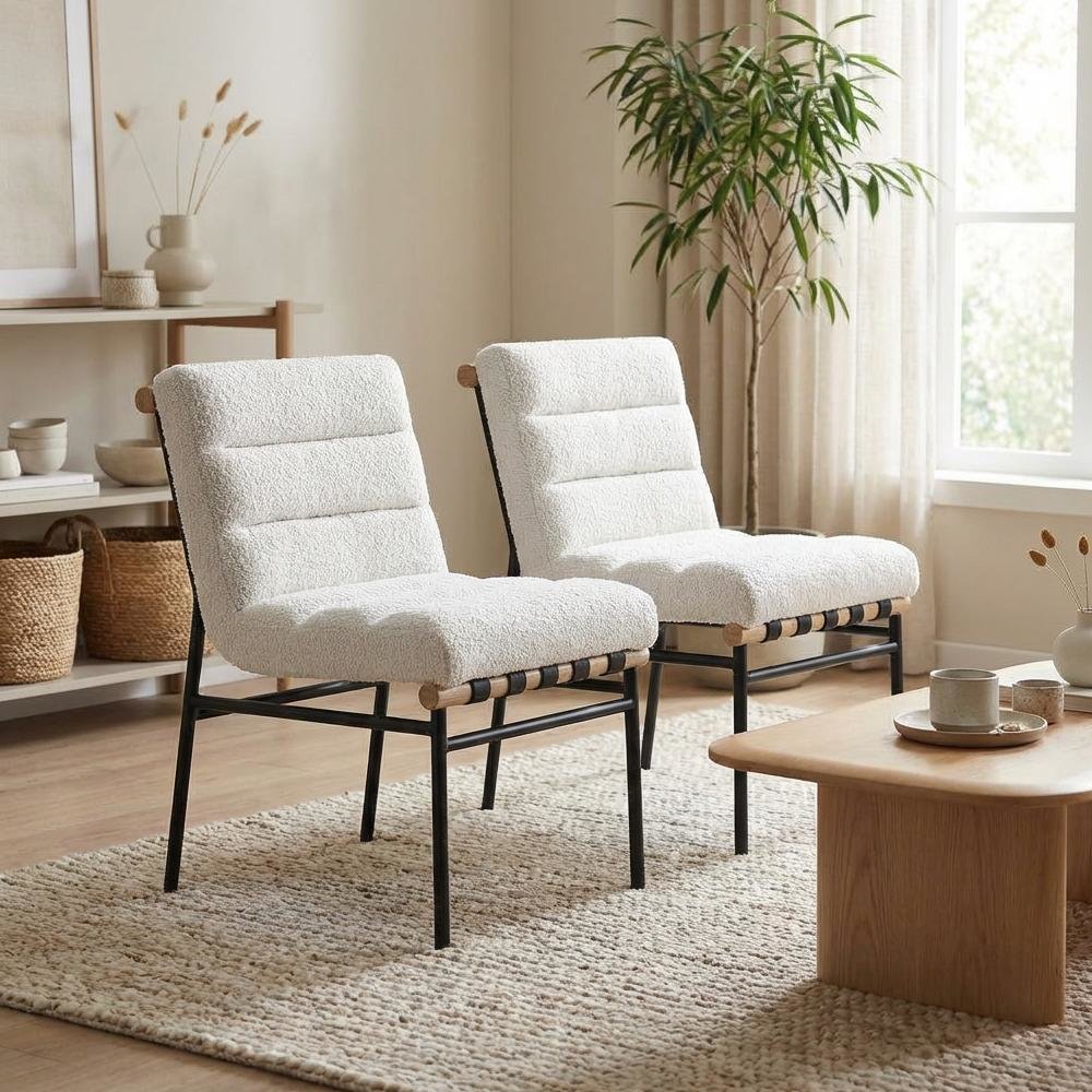Black Boucle Fabric Dining Chair Set of 2 with Contemporary Style