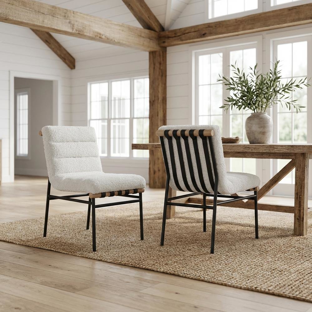 Black Boucle Fabric Dining Chair Set of 2 with Contemporary Style