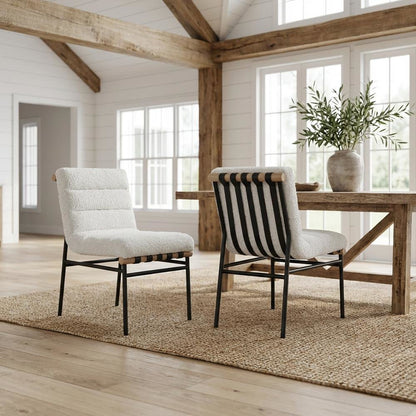 Black Boucle Fabric Dining Chair Set of 2 with Contemporary Style