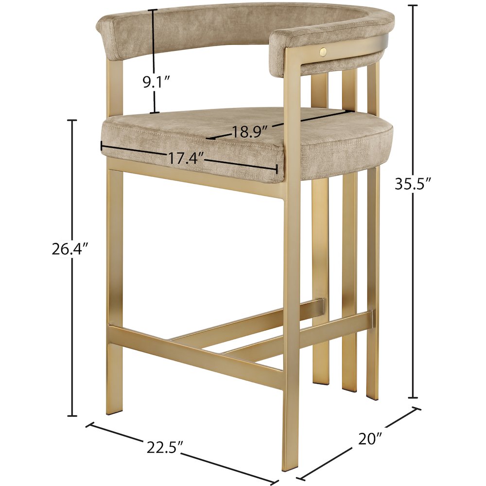 Marcello Beige Velvet Counter Stool, Set of 2