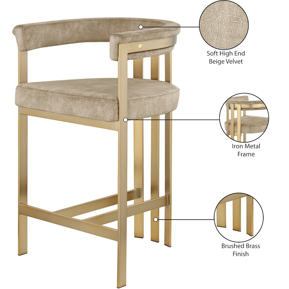 Marcello Beige Velvet Counter Stool, Set of 2