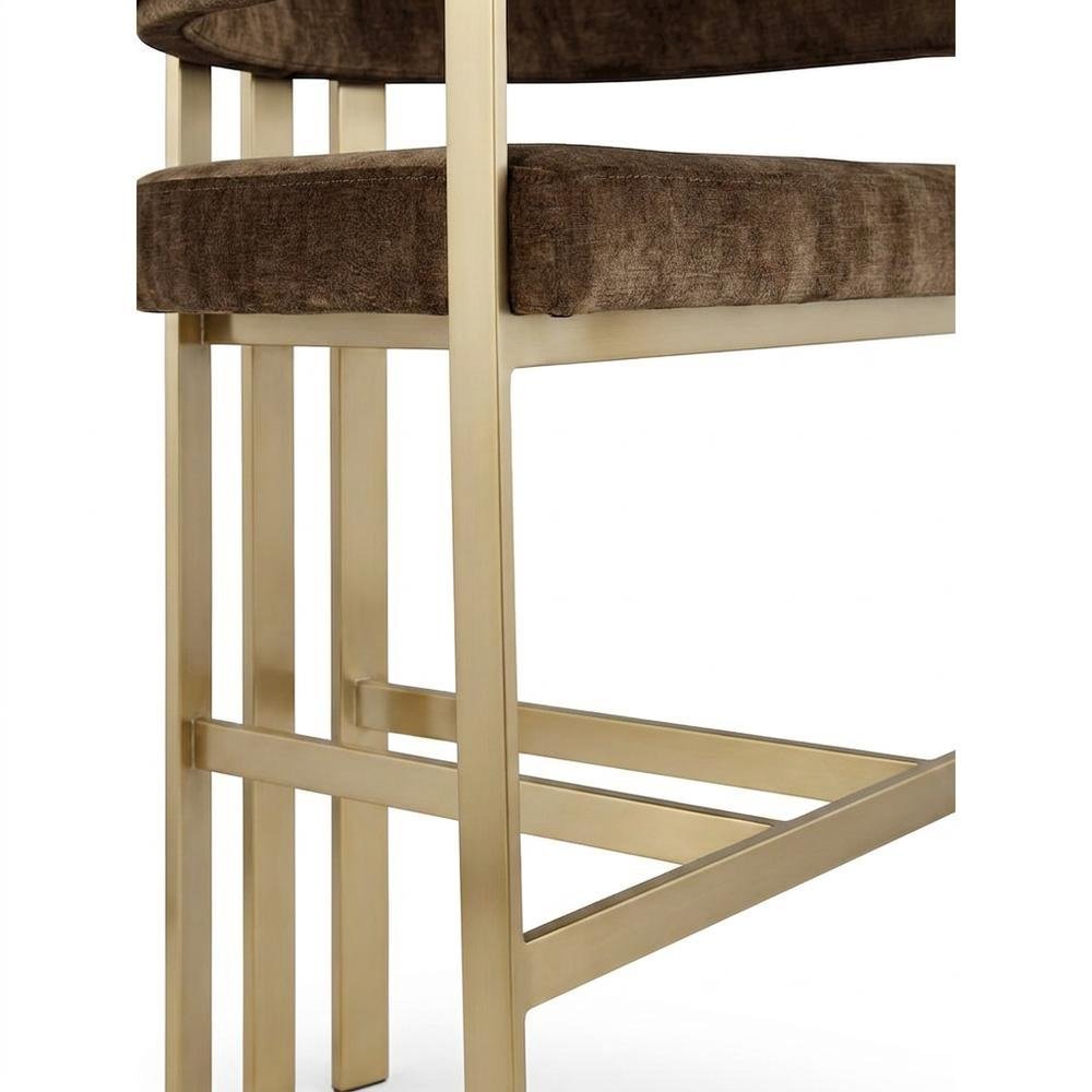 Velvet Counter Height Bar Stools with Brushed Brass Legs, Set of 2, Brown Velvet