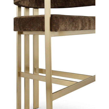 Velvet Counter Height Bar Stools with Brushed Brass Legs, Set of 2, Brown Velvet
