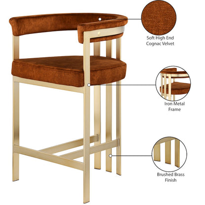 Marcello Cognac Velvet Counter Stool, Set of 2
