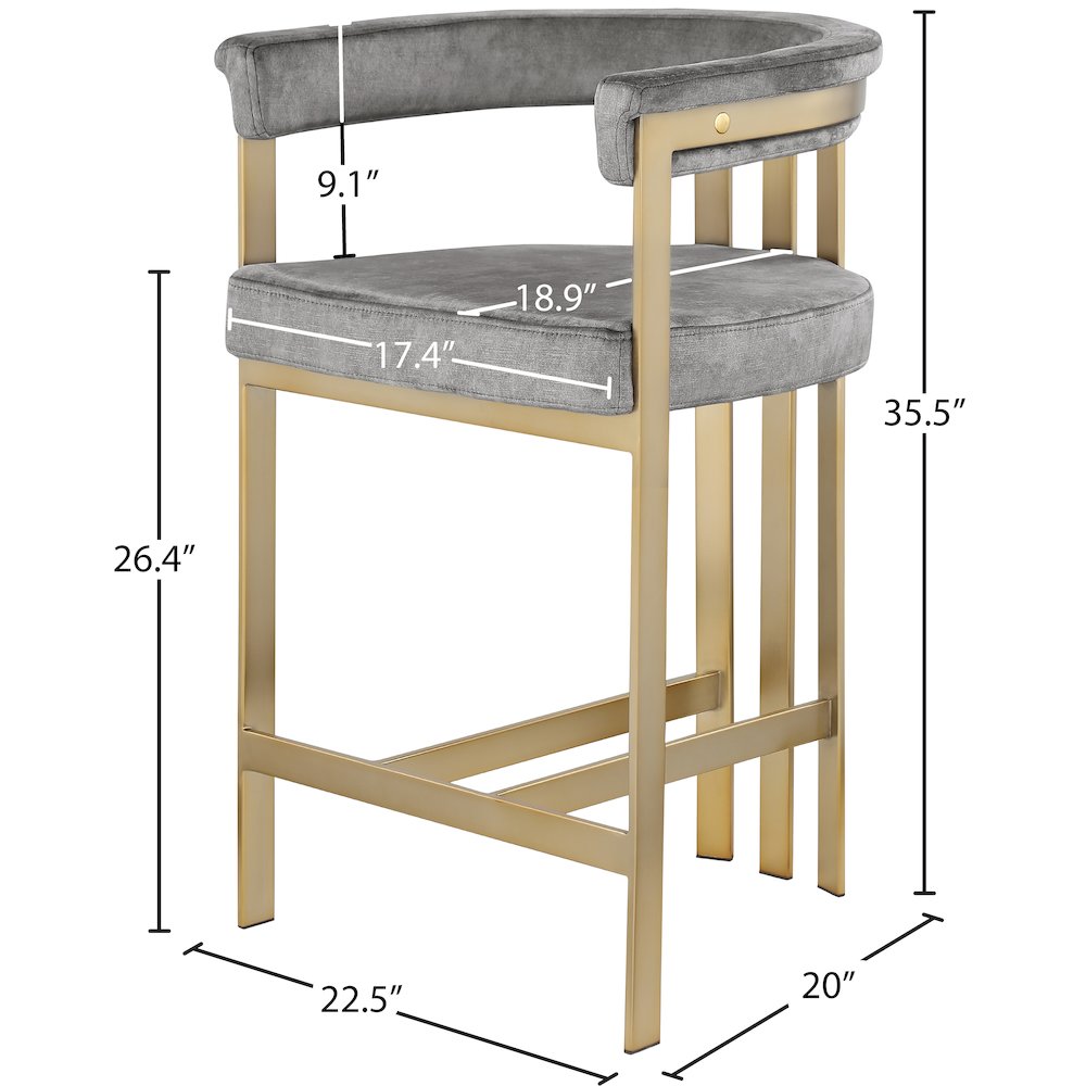Marcello Grey Velvet Counter Stool, Set of 2