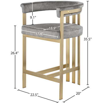 Marcello Grey Velvet Counter Stool, Set of 2
