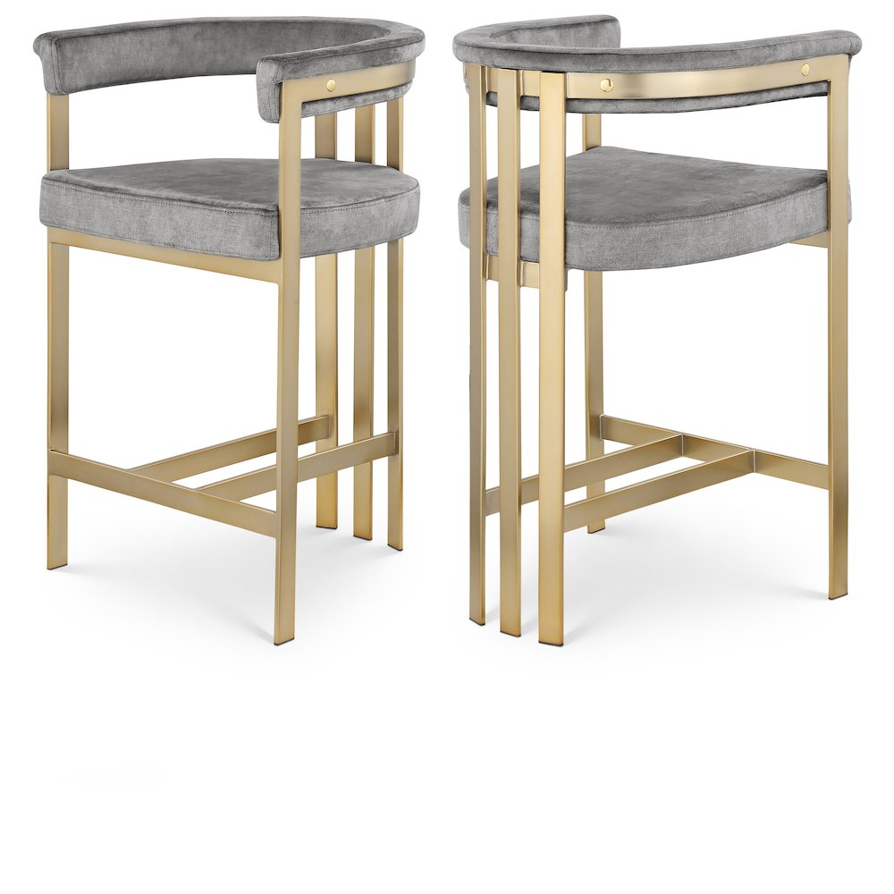 Marcello Grey Velvet Counter Stool, Set of 2