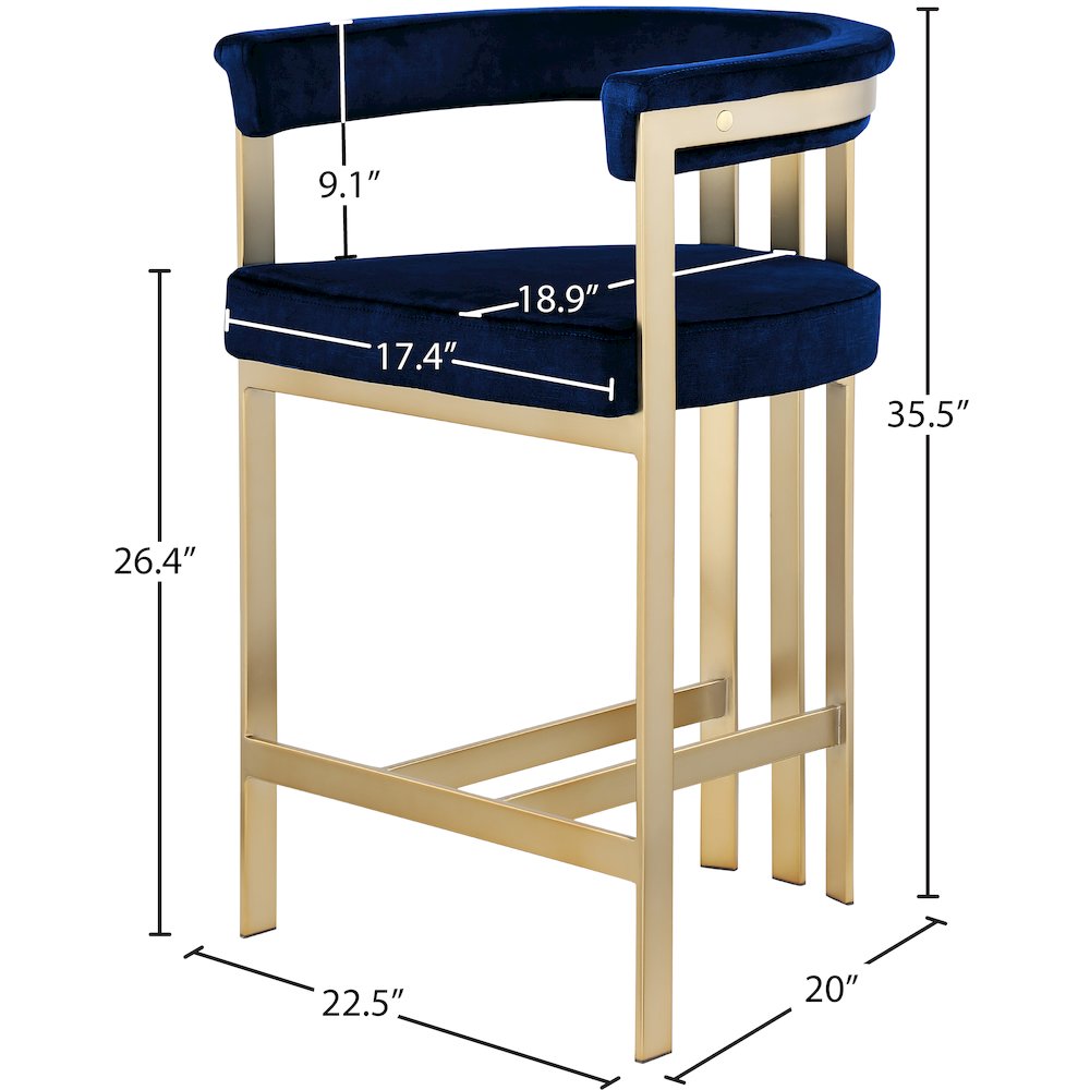 Marcello Navy Velvet Counter Stool, Set of 2