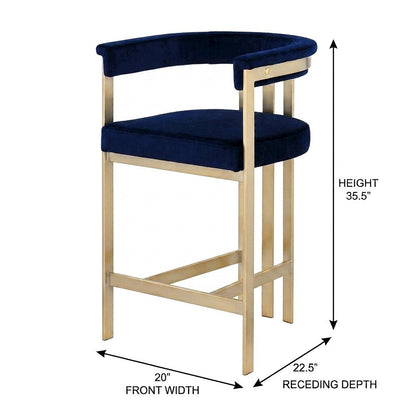 Velvet-Upholstered Counter Stools with Arms and Back, Set of 2, Navy Velvet