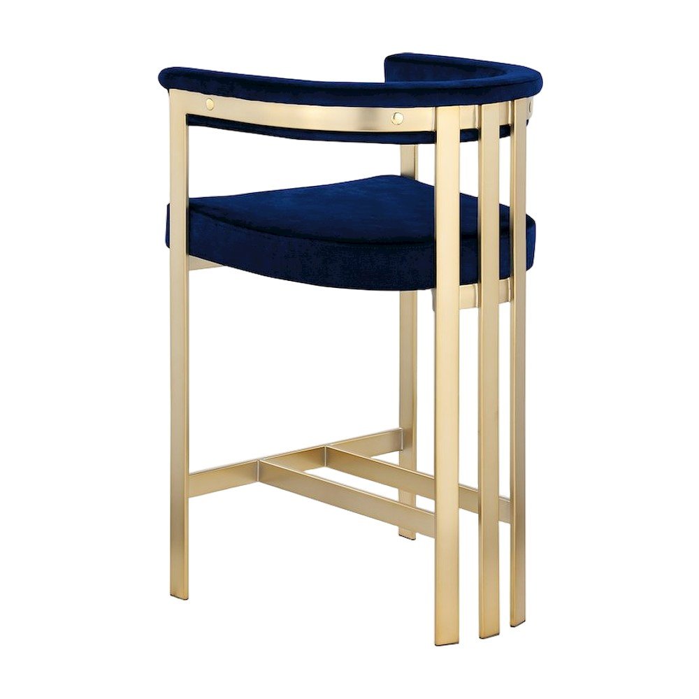 Velvet-Upholstered Counter Stools with Arms and Back, Set of 2, Navy Velvet