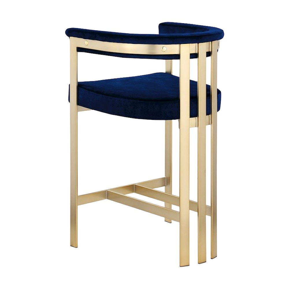 Velvet-Upholstered Counter Stools with Arms and Back, Set of 2, Navy Velvet