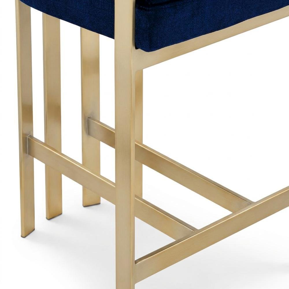 Velvet-Upholstered Counter Stools with Arms and Back, Set of 2, Navy Velvet