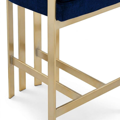 Velvet-Upholstered Counter Stools with Arms and Back, Set of 2, Navy Velvet