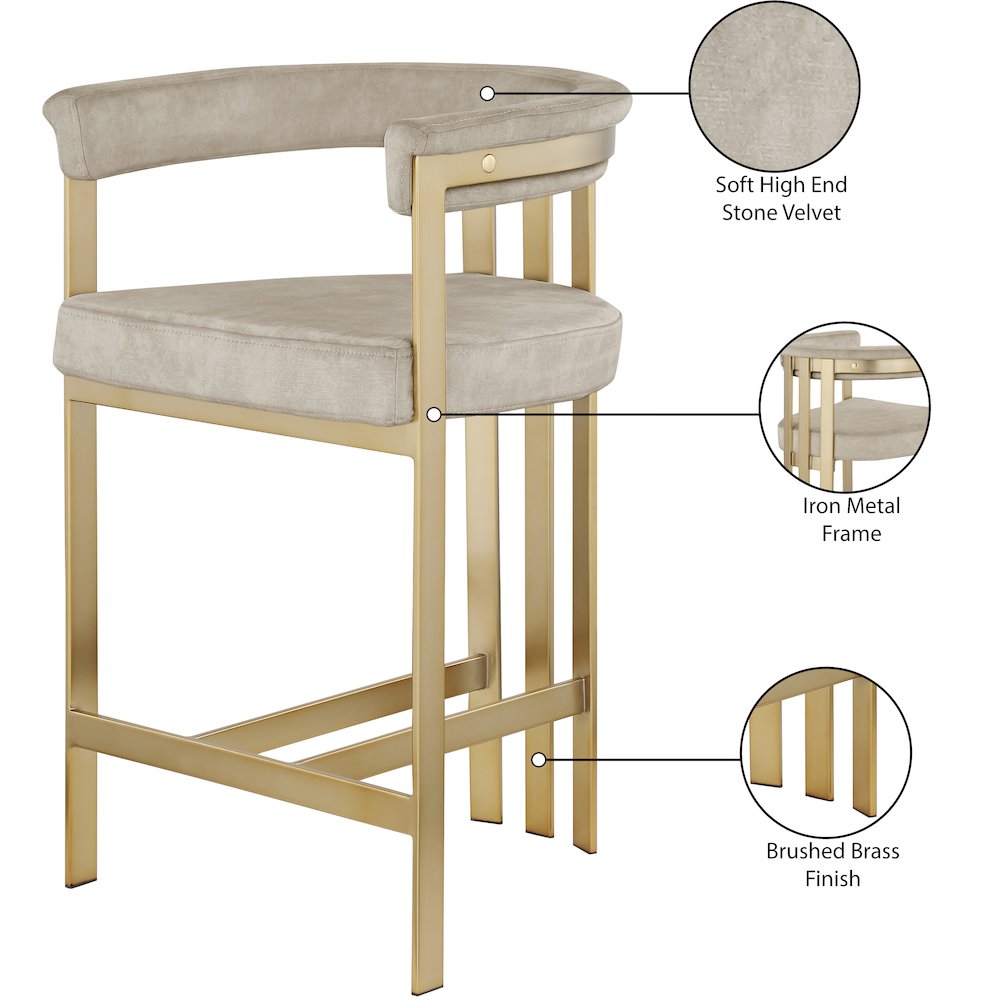 Marcello Stone Colored Velvet Counter Stool, Set of 2