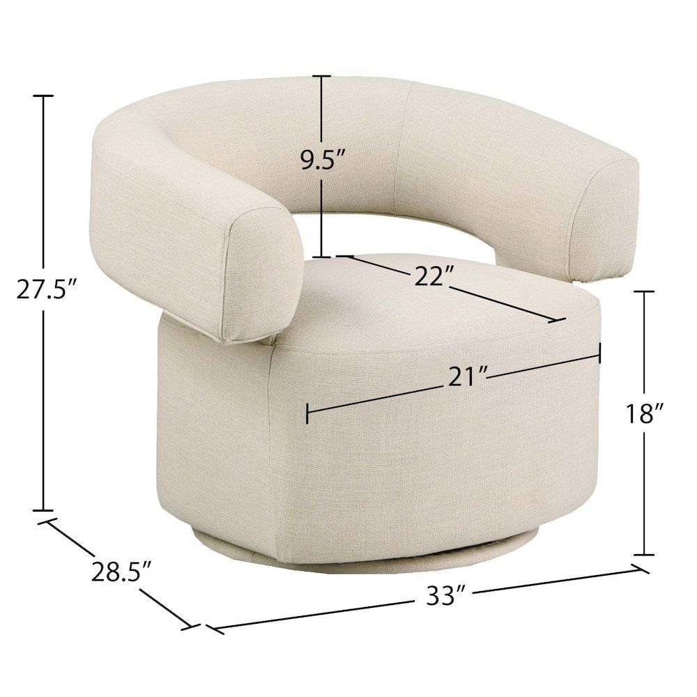 Niya Beige Linen Textured Fabric Swivel Accent Chair