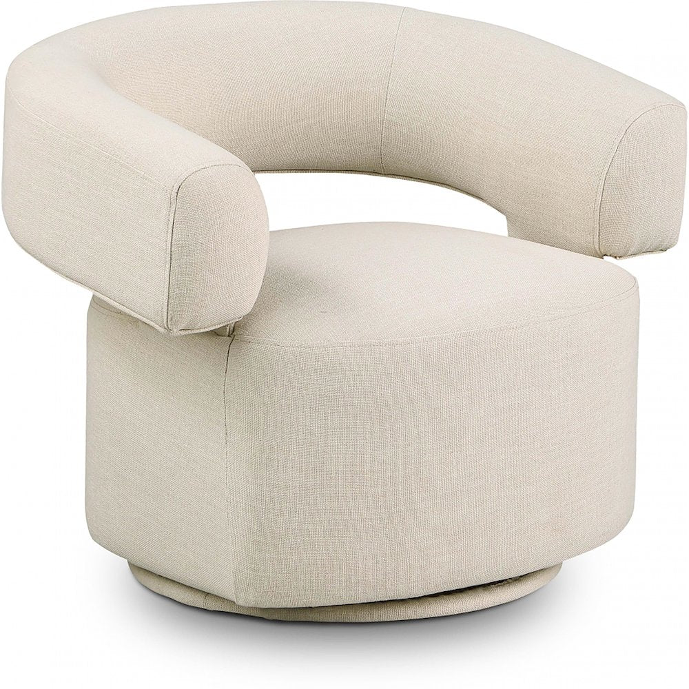 Niya Beige Linen Textured Fabric Swivel Accent Chair